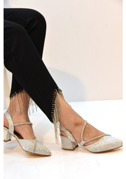 (Wiesse) Taş Biye Detaylı Kalın Topuklu Kadın Ayakkabı Gumüş fiyatları