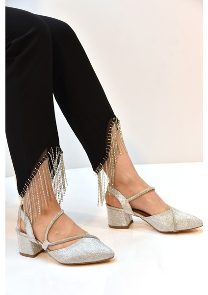 (Wiesse) Taş Biye Detaylı Kalın Topuklu Kadın Ayakkabı Gumüş modelleri