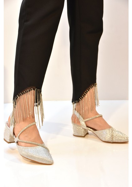 (Wiesse) Taş Biye Detaylı Kalın Topuklu Kadın Ayakkabı Gumüş fırsatları