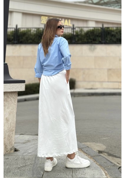 Kadın Ekru Beli Lastikli, Rahat Kalıp, Cepli Uzun Etek fiyatları