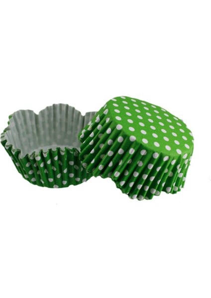 Cupcake Kalıbı Dalgalı Kek Kalıbı 65X38 mm - 100 Adet Puantiyeli Yeşil 3.8 cm
