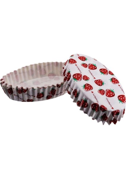 Cupcake Kalıbı Pet Kapsül Oval Çilek Desenli Kek Kalıbı - 100'LÜ 2x8.5x4.6 cm