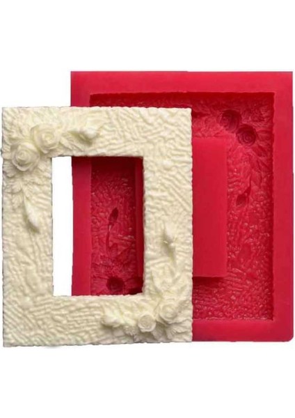 Silikon Kalıp Gül Dikdörtgen Çerçeve 8*10 cm