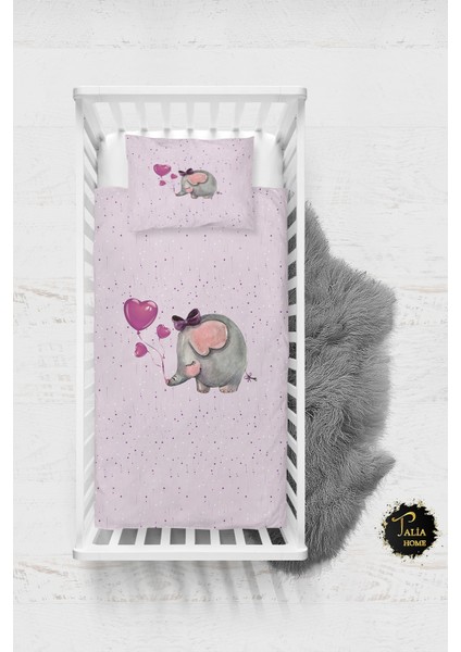 Pembe Fil Desenli Bebek Nevresim Takımı Çarşaflı TLABN-010