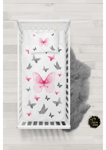 Kelebekli Bebek Nevresim Takımı Çarşaflı TLABN-033