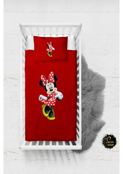 Kırmızı Mickey Mouse Desenli Bebek Nevresim Takımı Çarşaflı TLABN-052