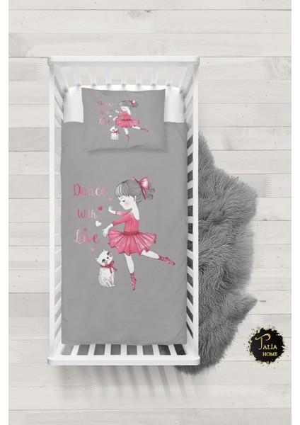 Balerin Kız ve Kedi Desenli Bebek Nevresim Takımı Çarşaflı TLABN-217