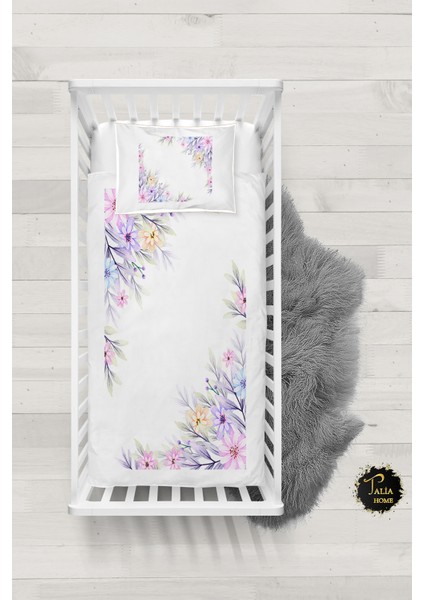 Soft Çiçek Desenli Bebek Nevresim Takımı Çarşaflı TLABN-249