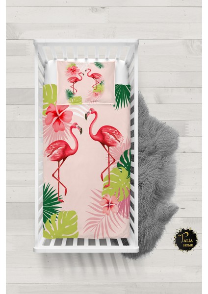 Flamingo Desenli Bebek Nevresim Takımı Çarşaflı TLABN-251