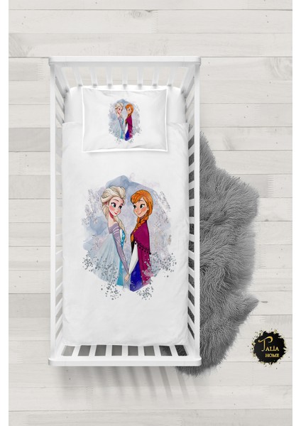 Frozen Elsa Anna Desenli Bebek Nevresim Takımı Çarşaflı TLABN-306