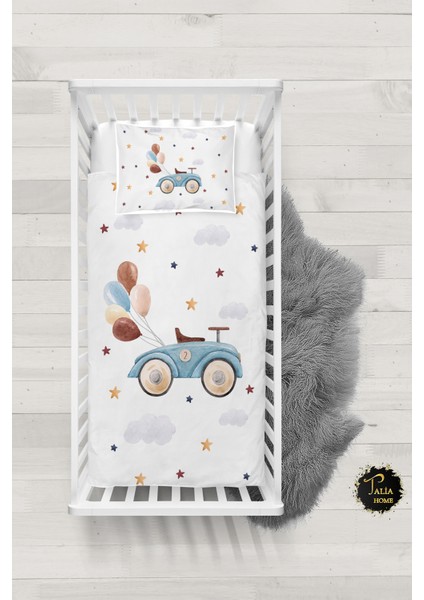 Sevimli Araba ve Balon Desenli Bebek Nevresim Takımı Çarşaflı TLABN-304