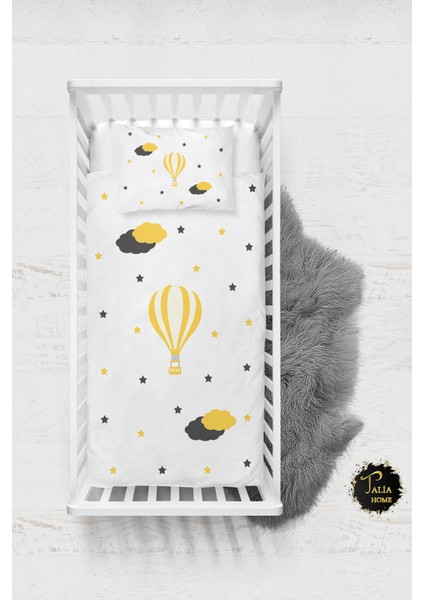 Sarı Balon Desenli Bebek Nevresim Takımı Çarşaflı TLABN-019