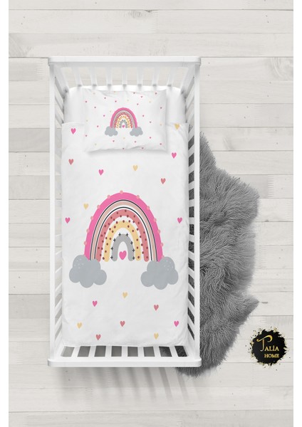 Renkli Gökkuşağı Desenli Bebek Nevresim Takımı Çarşaflı TLABN-025