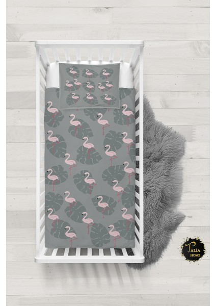 Flamingolu Bebek Nevresim Takımı Çarşaflı TLABN-252
