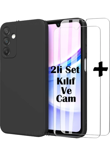 MTK Moveteck Samsung Galaxy A05S Kılıf Kamera Korumalı Yumuşak Renkli Silikon + 9h Ekran Koruyucu Cam 2'li Set