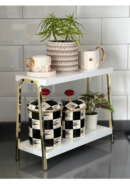 Mutfak Raf Gold Beyaz Tezgah Üstü Raf Kahve Köşesi Raf Banyo Raf Baharatlık