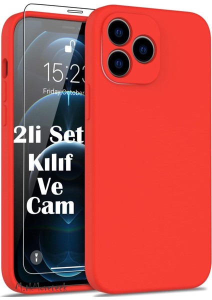 Realme C53 Kılıf Kamera Korumalı Yumuşak Renkli Silikon + 9h Ekran Koruyucu Cam 2'li Set