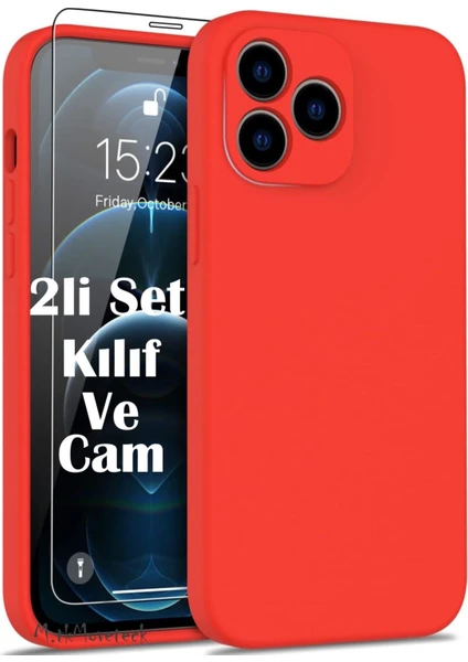 MTK Moveteck Realme C53 Kılıf Kamera Korumalı Yumuşak Renkli Silikon + 9h Ekran Koruyucu Cam 2'li Set