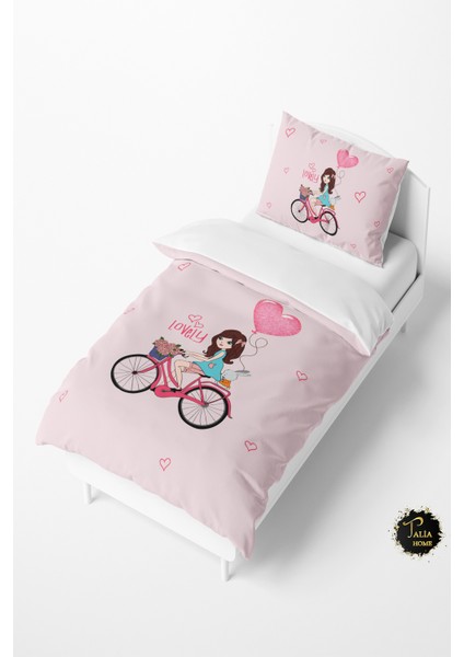 Pembe Lovely Bisiklet Desenli Bebek ve Çocuk Nevresim Takımı TLAN-096