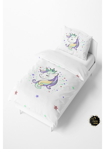 Beyaz Unicornlu Desenli Bebek ve Çocuk Nevresim Takımı TLAN-083