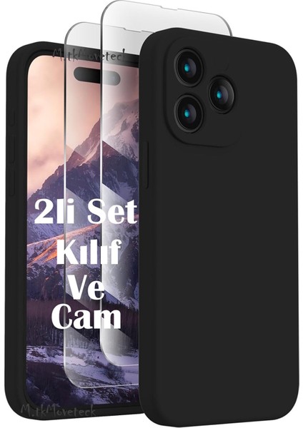 Realme C53 Kılıf Kamera Korumalı Yumuşak Renkli Silikon + 9h Ekran Koruyucu Cam 2'li Set