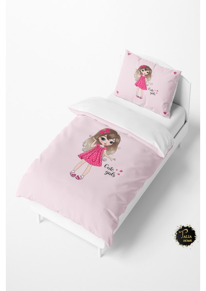 Kalpli Pembe Kız Bebek ve Çocuk Nevresim Takımı TLAN-013