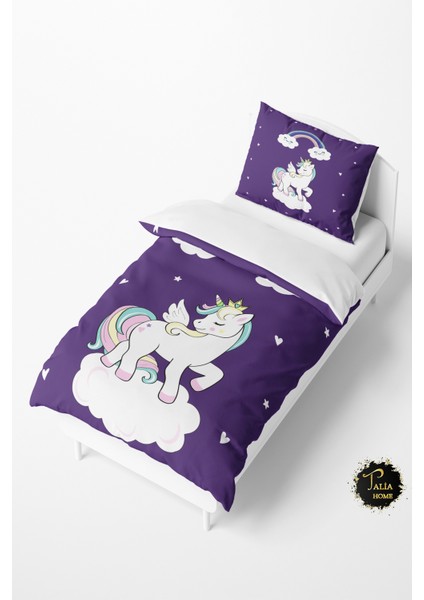 Mor Sevimli Unicorn Desenli Bebek ve Çocuk Nevresim Takımı TLAN-172