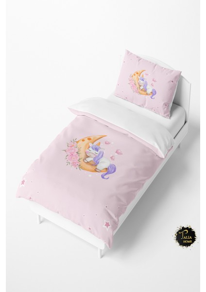 Pembe Uyuyan Unicorn Desenli Bebek ve Çocuk Nevresim Takımı TLAN-080