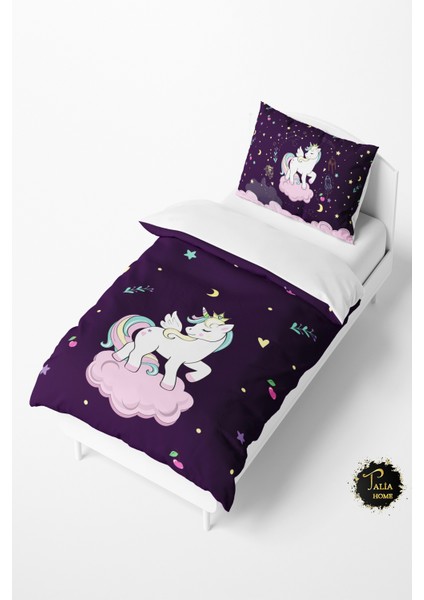 Mor Unicorn Desen Bebek ve Çocuk Nevresim Takımı TLAN-179