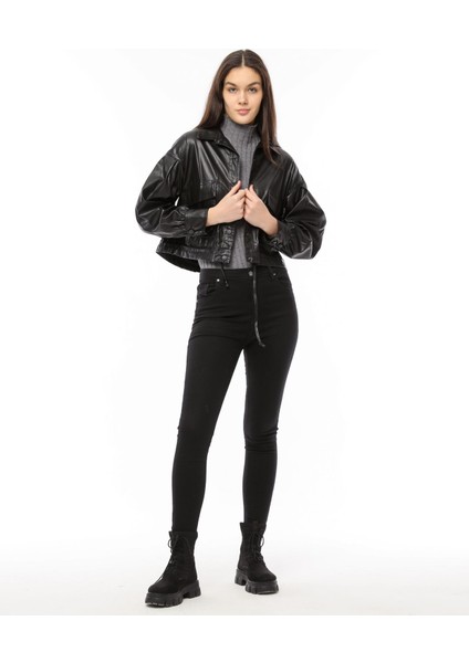 Standart Kesim Deri Ceket 40