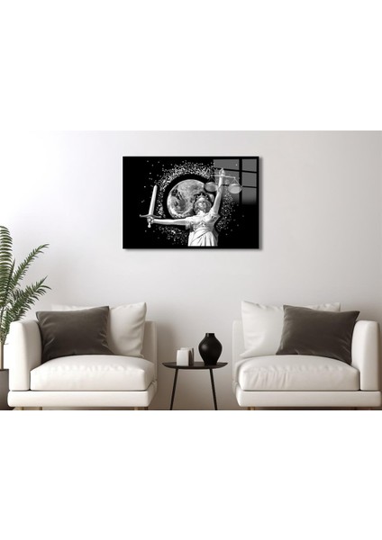 Adalet Tanrıçası Ve Dünya Küre Çerçeveli Cam Tablo