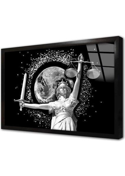 Adalet Tanrıçası Ve Dünya Küre Çerçeveli Cam Tablo fiyatları