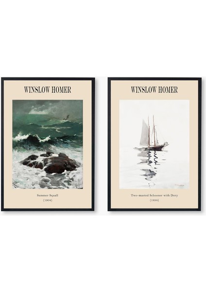 Winslow Homer Deniz Temalı Ikili Çerçeveli Mdf Tablo Seti