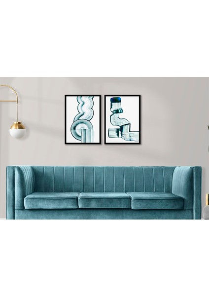 Soyut Desenler Ikili Çerçeveli Mdf Tablo Seti