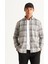 Slim Fit Düğmeli Yaka Gri - Beyaz Erkek Gömlek 4A2024100028 1