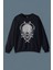 Lacivert Sweatshirt Skull Knıfe Illustration Kuru Kafa Bıçak Çakı Baskılı Unisex Sweat 1