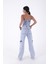 Kargo Cepli Detaylı ve Yüksek Belli Tam Boy Relaxed Kadın Kargo Kot Pantolon Kar Açık Mavi Denim 4