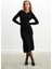 Styleboom x Peraluna Dorset Dress Toka Detaylı Ribana Örgü Midi Kadın Triko Elbise - Siyah 5