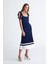 Styleboom x Peraluna Kelly Dress Askılı Bağlama Detaylı Rahat Kesim Midi Boy Yazlık Kadın Triko Elbise lacivert 3