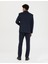 Erkek Lacivert Slim Fit Çizgili Yünlü Takım Elbise 50279322-VR033 5