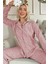 Pembe Lune Desenli Önden Düğmeli Peluş Polar Pijama Takımı 1