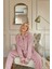 Pembe Lune Desenli Önden Düğmeli Peluş Polar Pijama Takımı 2