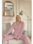 Pembe Lune Desenli Önden Düğmeli Peluş Polar Pijama Takımı 3