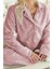 Pembe Lune Desenli Önden Düğmeli Peluş Polar Pijama Takımı 5