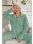 Yeşil Eclipse Desenli Önden Düğmeli Peluş Polar Pijama Takımı 1