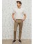 Erkek Bej Slim Fit Dar Kesim 5 Cep Armürlü Esnek Pantolon 1