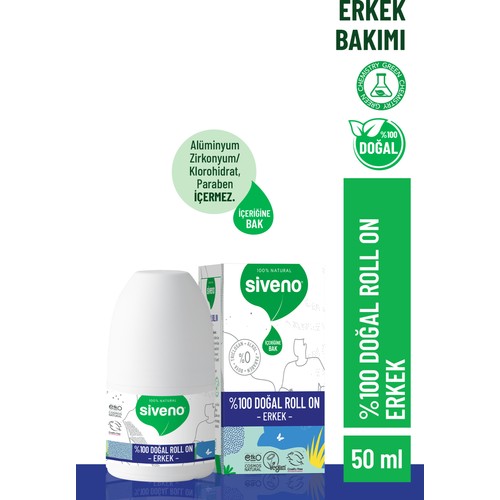 Siveno %100 Doğal Roll-On Erkek Deodorant Ter Kokusu Önleyici Bitkisel Leke Bırakmayan Vegan 50 ml