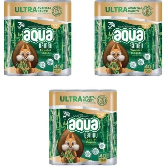 Aqua - Tuvalet Kağıdı 3katlı Bambu 40LI - 3 Paket