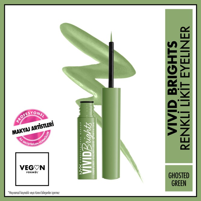 Nyx Professional Makeup Vivid Brights Ghosted Green Likit Eyeliner İnce Uç ile Keskin Çizgiler