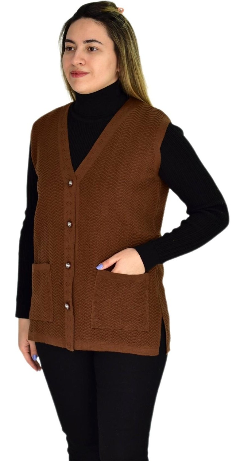 Çalıkuşu Kadın Cepli Triko Yelek BGL-ST03343 görsel 2